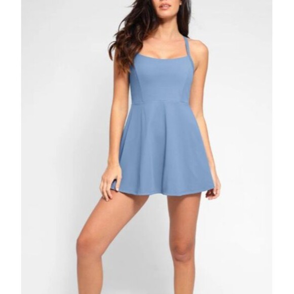 Popilush Dresses & Skirts - Popilush Blue Athletic Tennis Womens Dress Crisscross Back Built-In Shorts M NWT